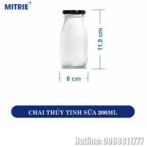Chai Thủy Tinh Tròn nắp thiếc đen 200ml