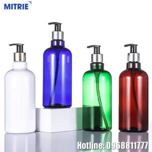 Chai nhựa PET đựng dầu gội vai tròn nắp mạ