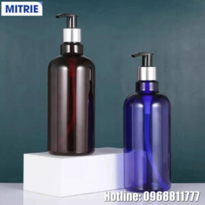 Chai nhựa PET đựng dầu gội vai tròn nắp mạ