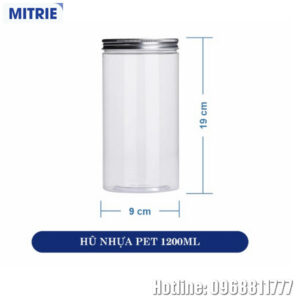 Hũ Nhựa PET Nắp Nhôm Hình Trụ 1200ml