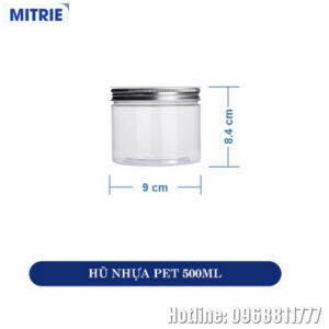 Hũ Nhựa PET Nắp Nhôm Hình Trụ 500ml
