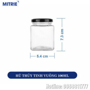Hũ Thủy Tinh Trong Suốt Dáng Vuông 100ml