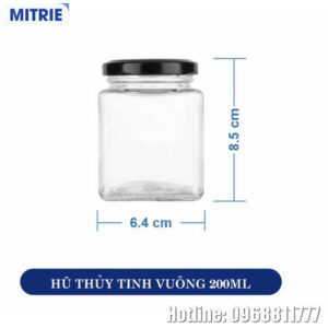 Hũ Thủy Tinh Trong Suốt Dáng Vuông 200ml