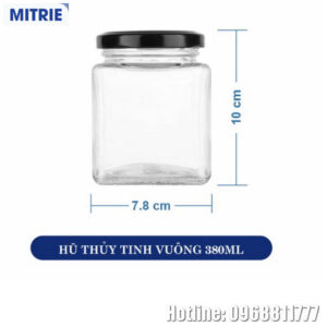 Hũ Thủy Tinh Trong Suốt Dáng Vuông 380ml