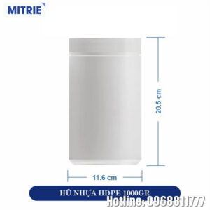 Hũ nhựa HDPE màu trắng 1000g nắp vặn