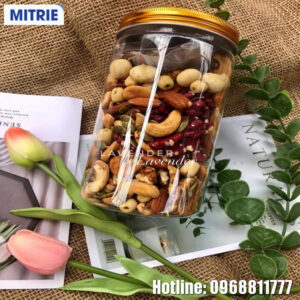 Hũ nhựa PET đựng hạt sấy khô nắp nhôm vàng