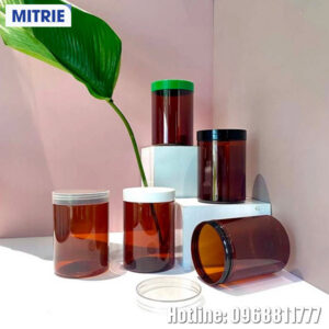 Hũ nhựa PET màu nâu nắp vặn màu tùy chọn