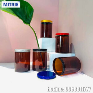 Hũ nhựa PET màu nâu nắp vặn màu tùy chọn