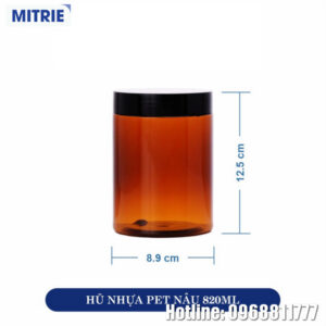 Hũ nhựa PET nâu 820ml bảo quản thực phẩm