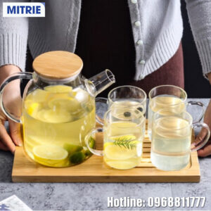 Set bình thủy tinh pha trà 6 ly kèm in ấn BL03