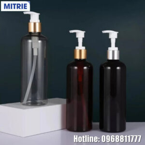 Chai nhựa PET 300ml trụ tròn dài nắp mạ sang trọng