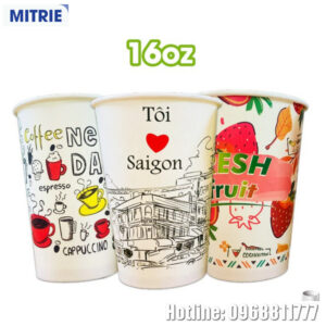 Ly cốc giấy in sẵn thiết kế 16oz